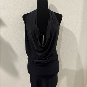 Elegant Black Draped Women's Dress
